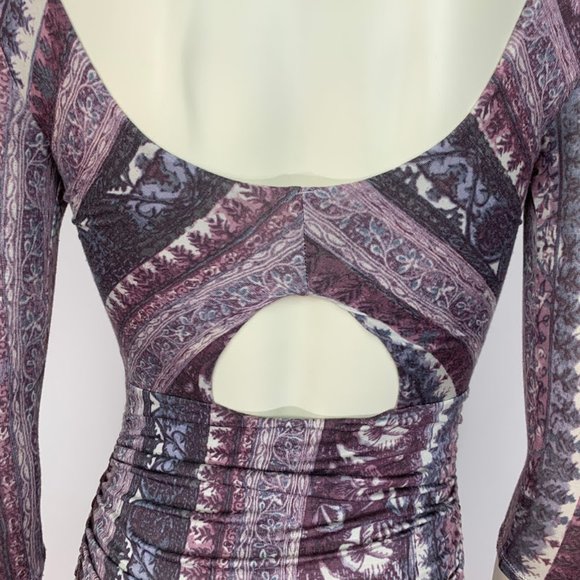 Free People Size XS Jasmine Ruched Cutout Scoop Neck Bodycon Mini Boho Dress - Picture 6 of 8